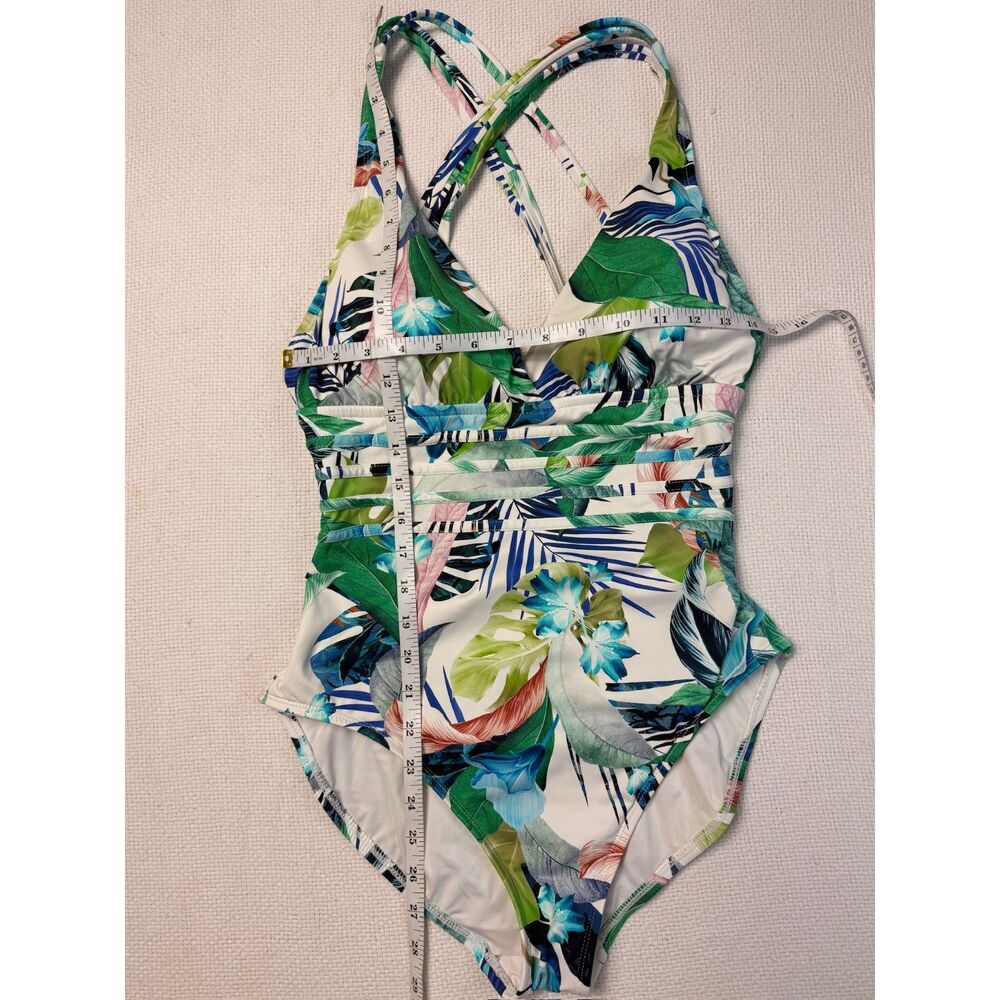 La Blanca Tropical Floral One Piece Swimsuit Strappy V Neck Cross Back - Picture 3 of 6